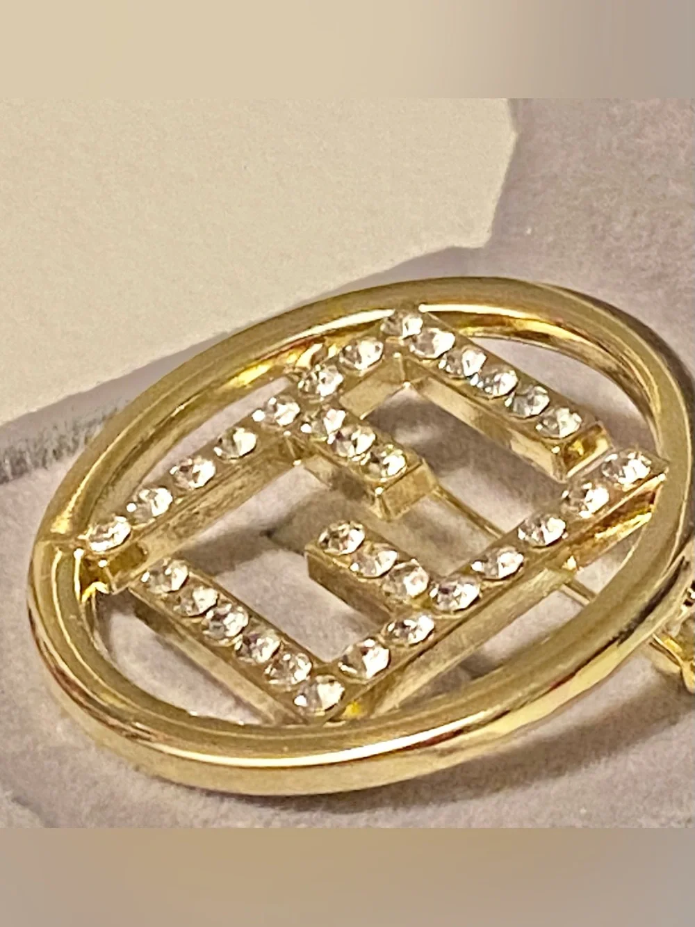 Fashion Jewelry Gold-Tone Crystal Logo F- Luxury Brooch Small